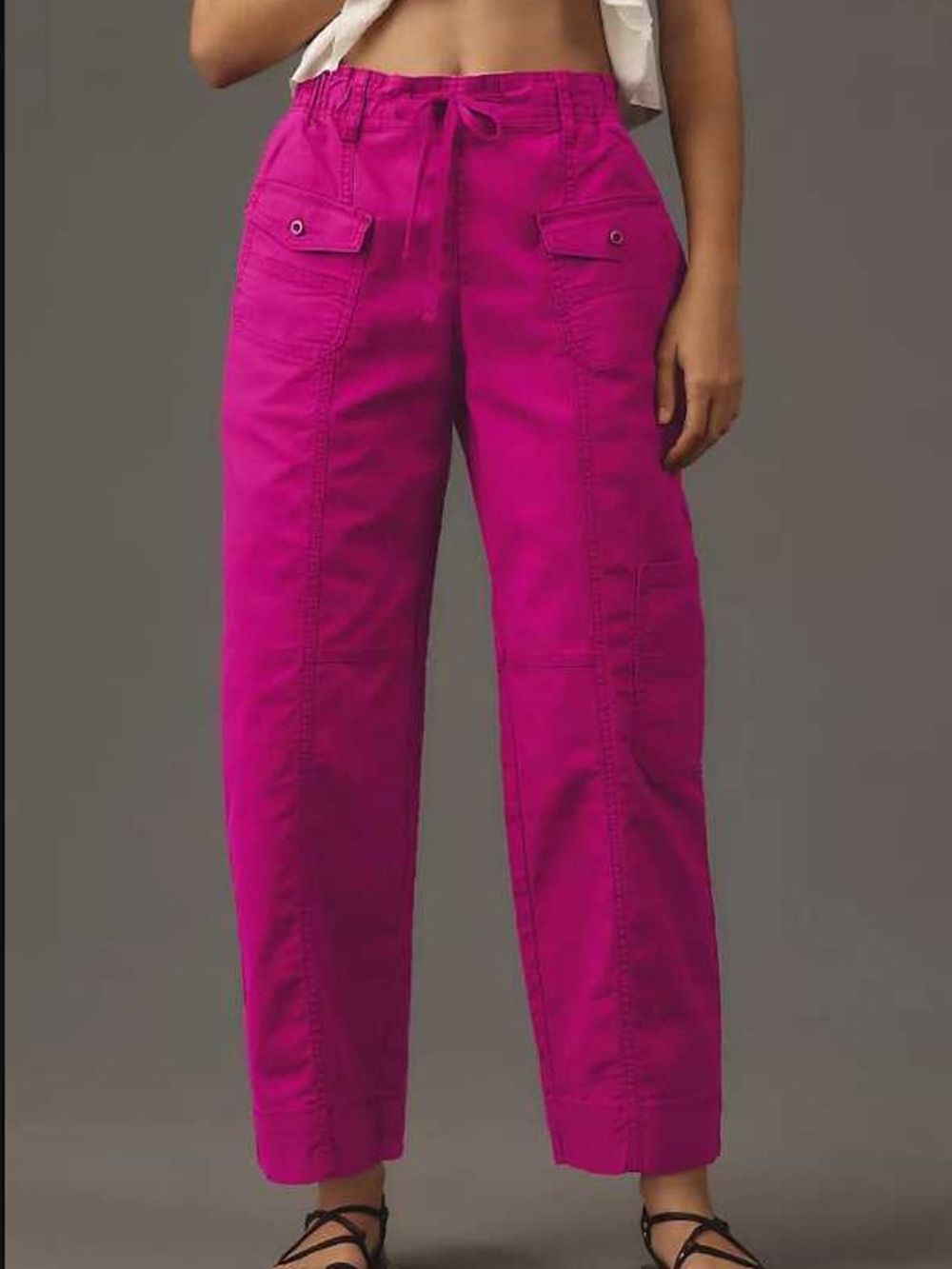 Pilcro Wide-Leg Utility Drawstring Waist Cargo Pants in Bright Fuchsia